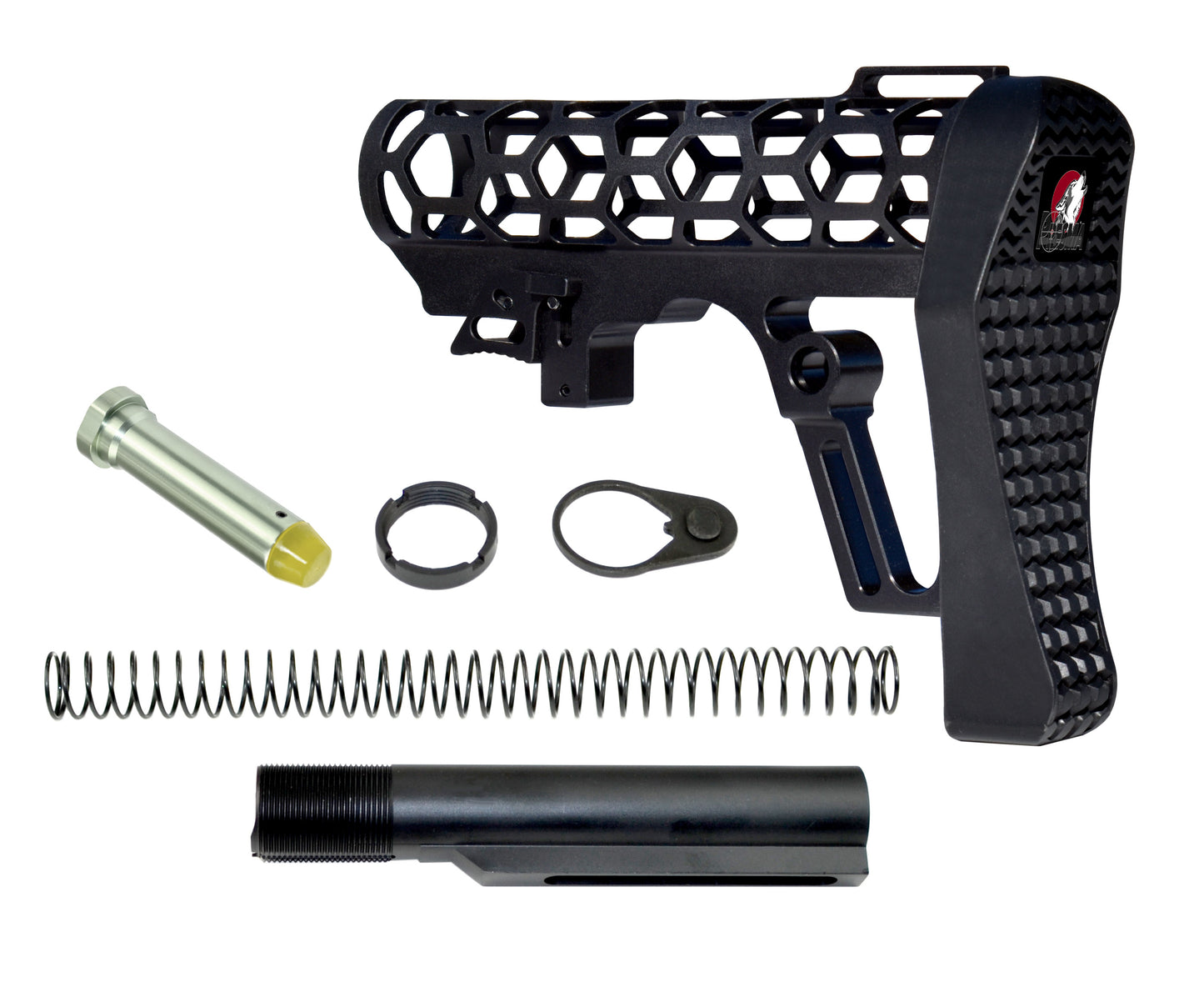 Presma Skeletonized AR Buttstock With 6 Position Mil Spec Tube Kit, Black.