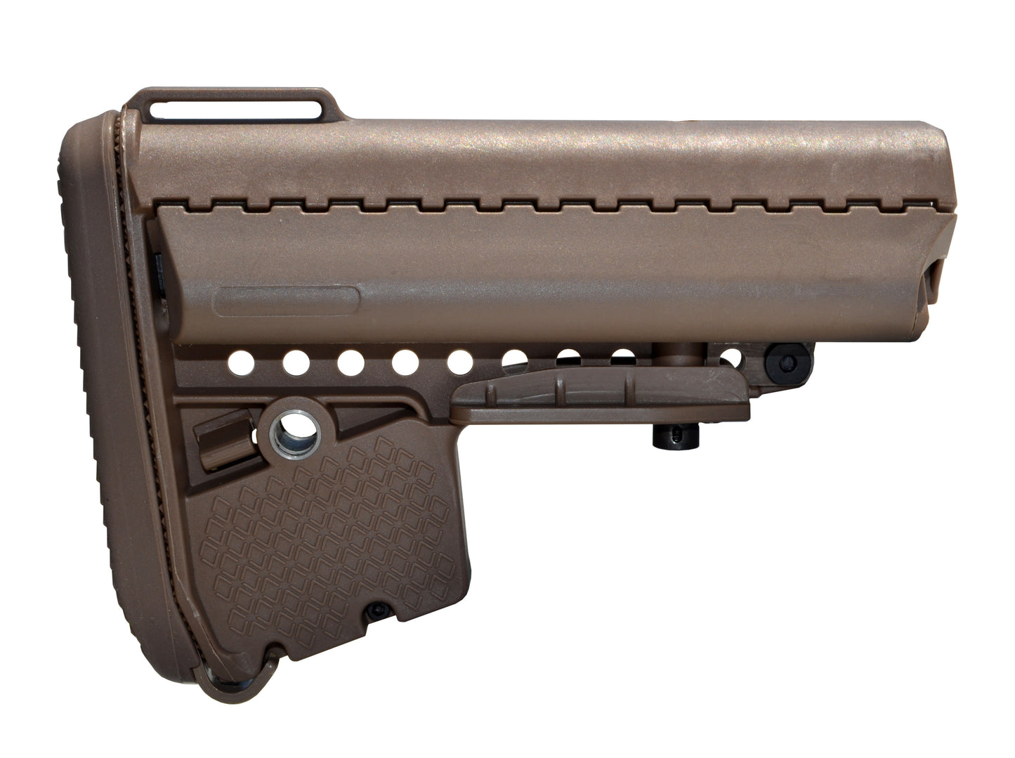 Tan Buttstock with Recoil Pad and 2 Sided Storage, fits AR Mil Spec Adjustable Buffer Tubes
