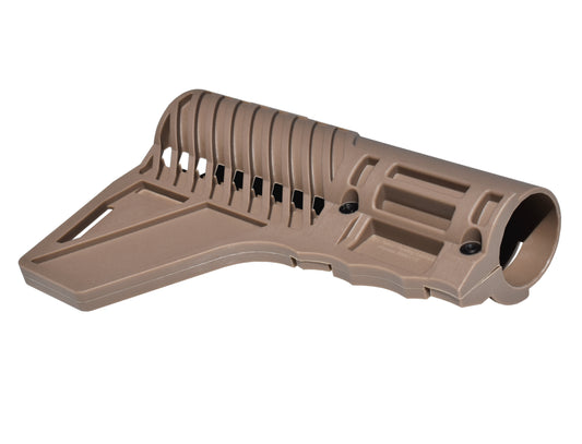 Presma Inc's Patented Fixed Stock with Clamp Lock and Fin for AR-15 Pistols, Tan