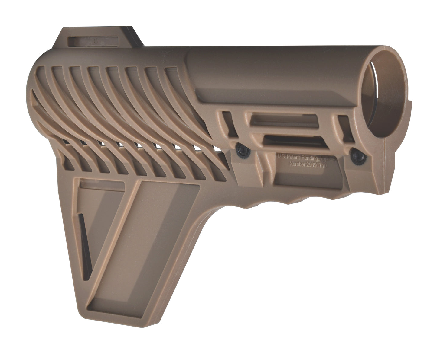 Presma Inc's Patented Fixed Stock with Clamp Lock and Fin for AR-15 Pistols, Tan