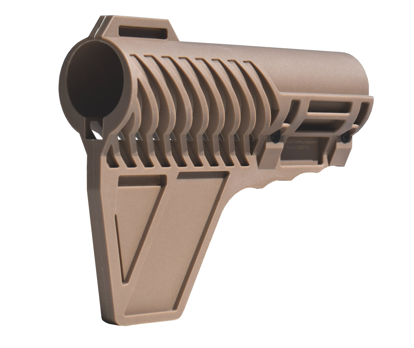 Presma Inc's Patented Fixed Stock with Clamp Lock and Fin for AR-15 Pistols, Tan