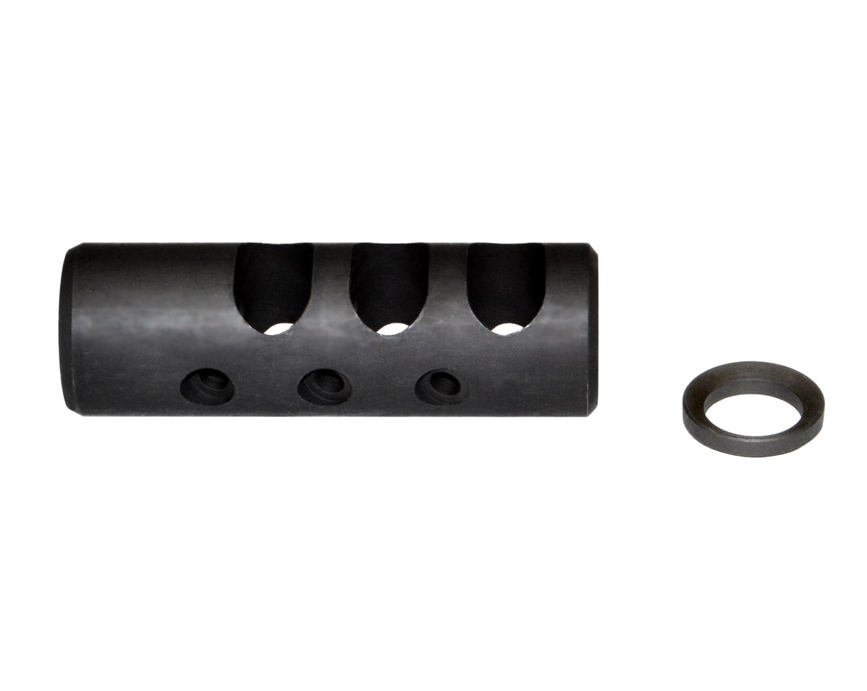 Muzzle Brake Recoil Compensator for 450 Bushmaster or 458 SOCOM, 5/8"x32 thread, Black Steel