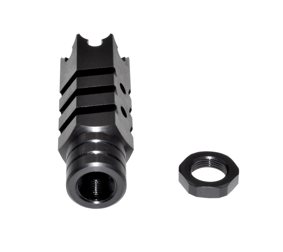 Tactical Competition Shark Muzzle Brake Recoil Compensator for .50 Beowulf, 49/64"x20 thread, Steel with Black Phosphate finish
