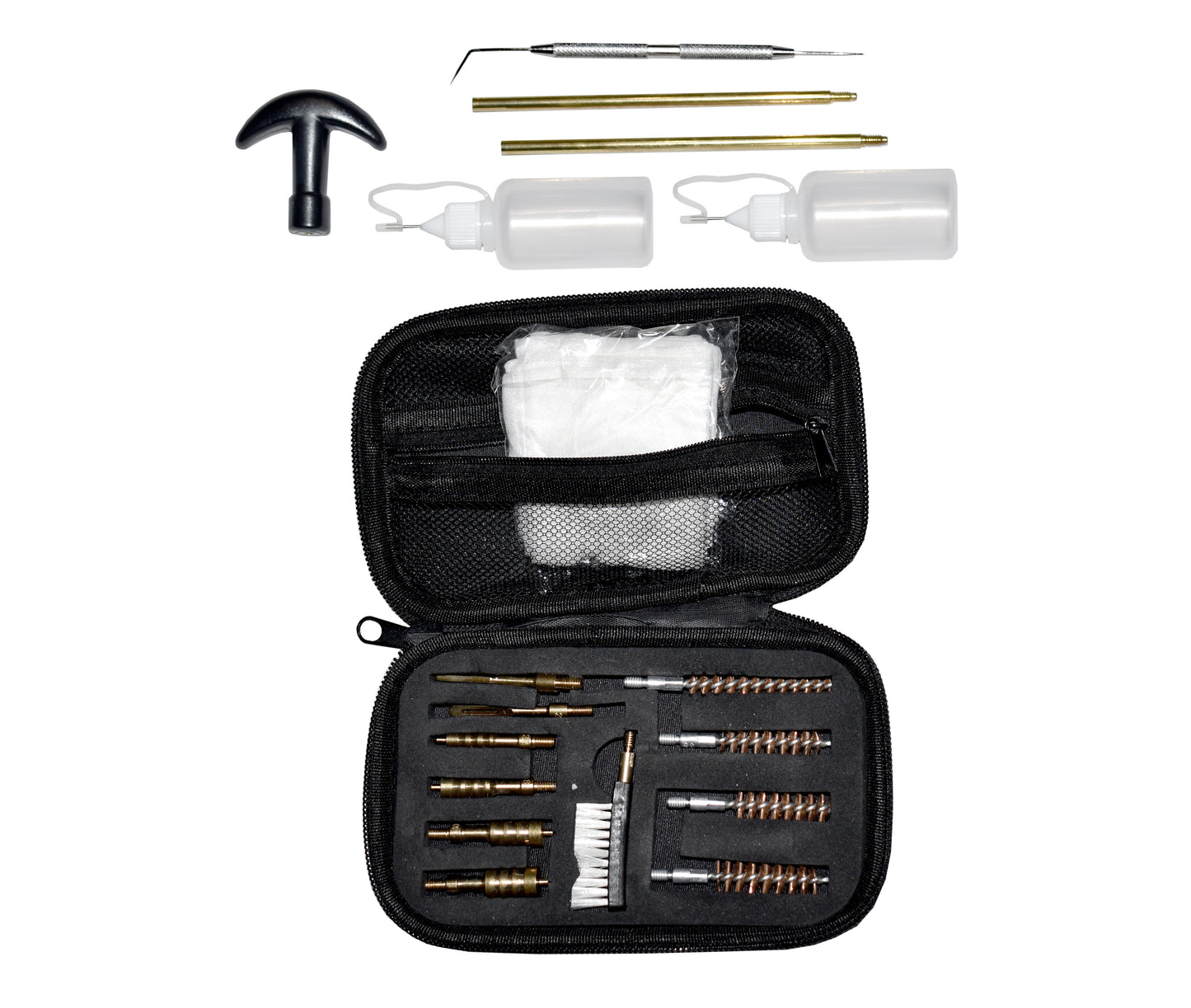 Universal Handgun Cleaning kit .22/.357/.38/9mm/.45 Caliber Pistol, Bronze Bore Brush and Brass Jag Adapter