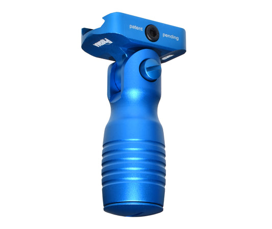 Aluminum 5 Position Folding Shorty Fore Grip, with Storage Compartment, Blue. For Picatinny Rails