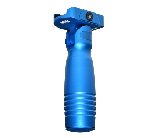 Aluminum 5 Position Folding Fore Grip, with Storage Compartment, Blue. For Picatinny Rails