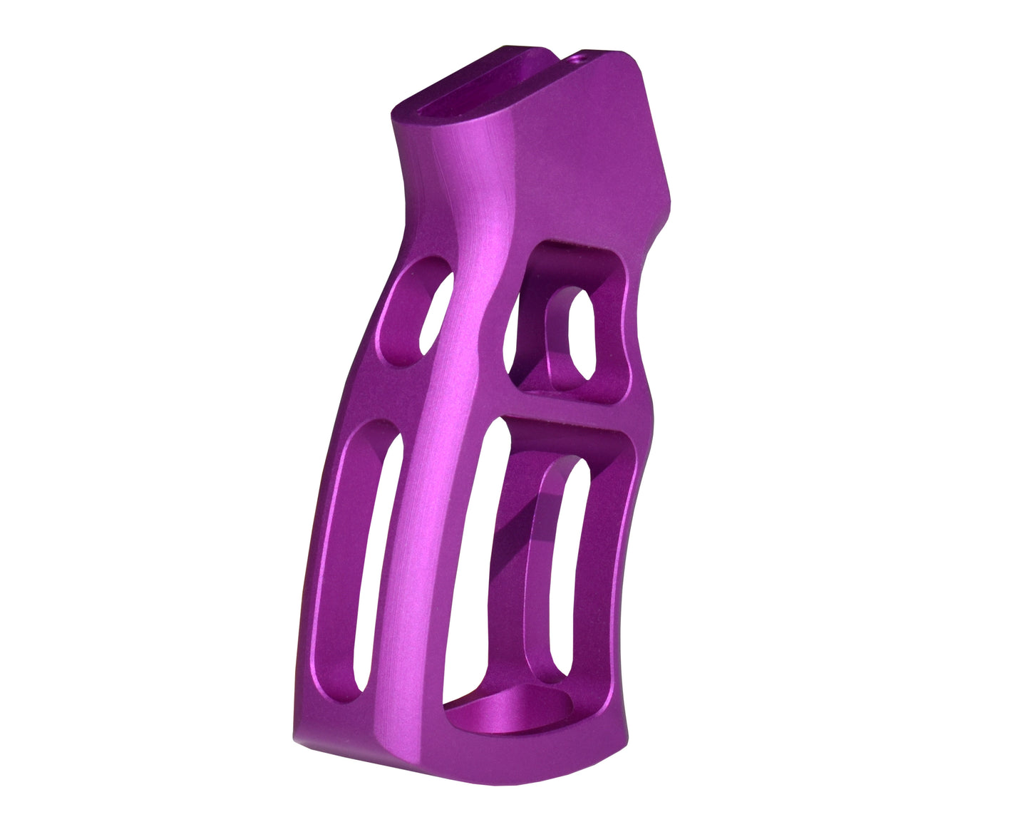Skeletonized Ergonomic Rear Pistol Style Grip from Presma Inc, Purple Anodized Aluminum