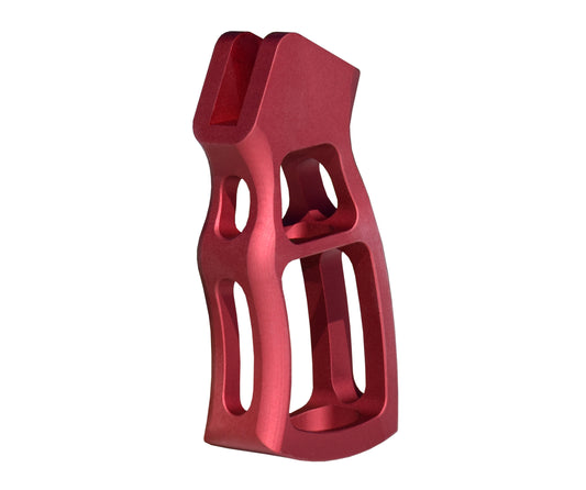 Skeletonized Ergonomic Rear Pistol Style Grip from Presma Inc, Dark Red Anodized Aluminum