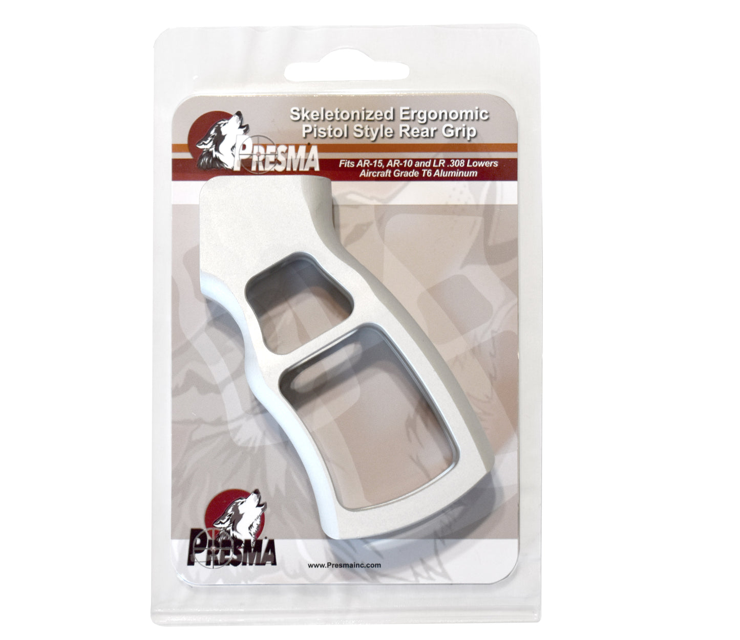 Skeletonized Ergonomic Rear Pistol Style Grip from Presma Inc, Silver Anodized Aluminum