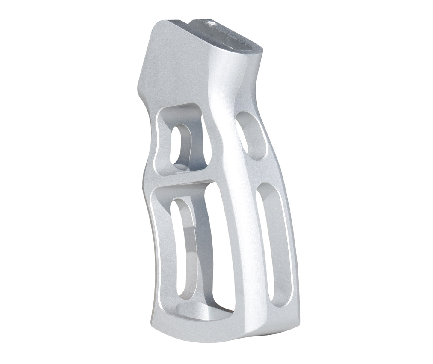 Skeletonized Ergonomic Rear Pistol Style Grip from Presma Inc, Silver Anodized Aluminum
