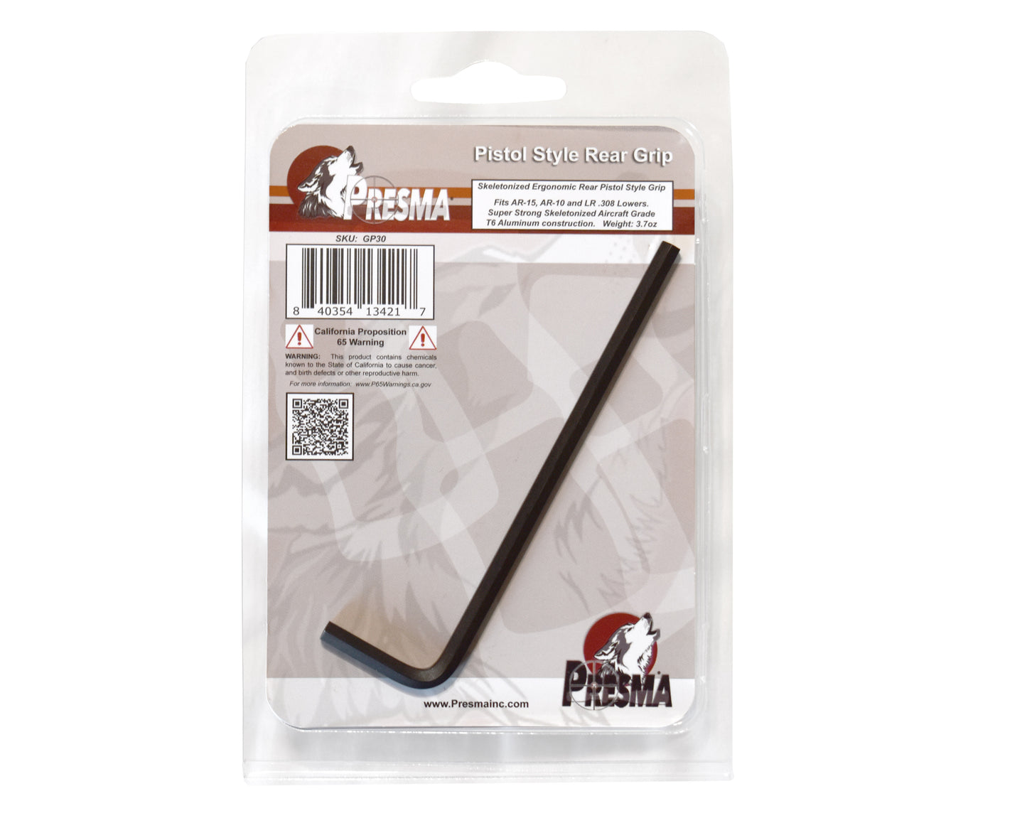 Skeletonized Ergonomic Rear Pistol Style Grip from Presma Inc, Black Anodized Aluminum