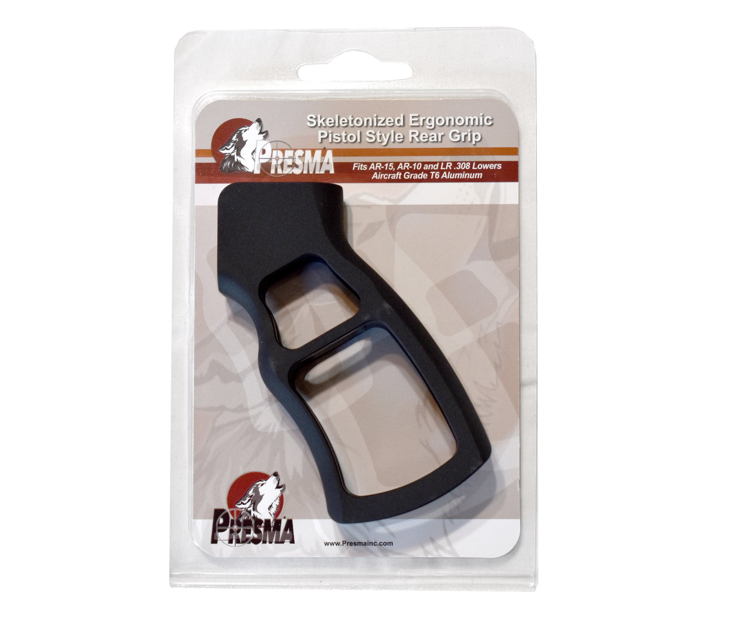 Skeletonized Ergonomic Rear Pistol Style Grip from Presma Inc, Black Anodized Aluminum