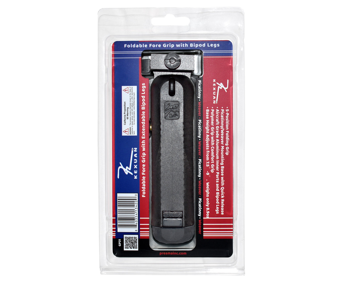 Kexuan 5 Position Foldable Fore Grip with Bipod. Extendable Legs for Picatinny Rail Mounting