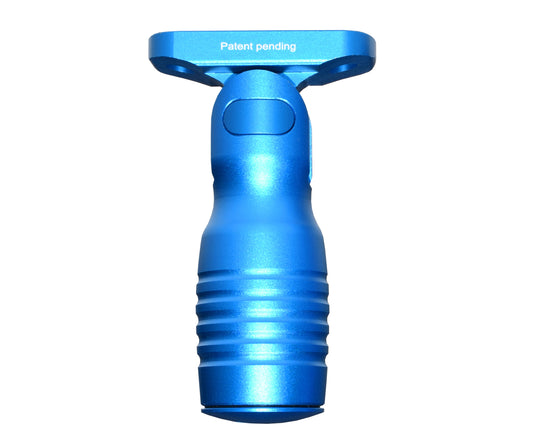 Aluminum 5 Position Shorty Folding Fore Grip, with Storage Compartment, Blue. For M-LOK Rails