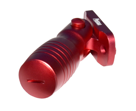 Aluminum 5 Position Shorty Folding Fore Grip, with Storage Compartment, Red. For M-LOK Rails