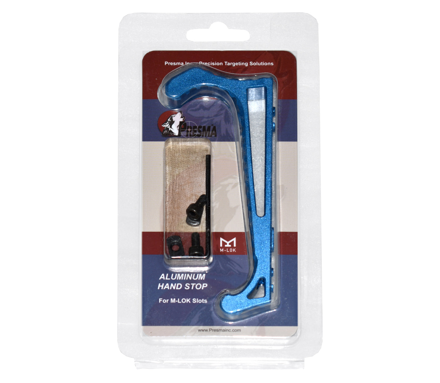 New Design! Lightweight Aluminum Hand Stop for M-LOK Slots from Presma, Blue