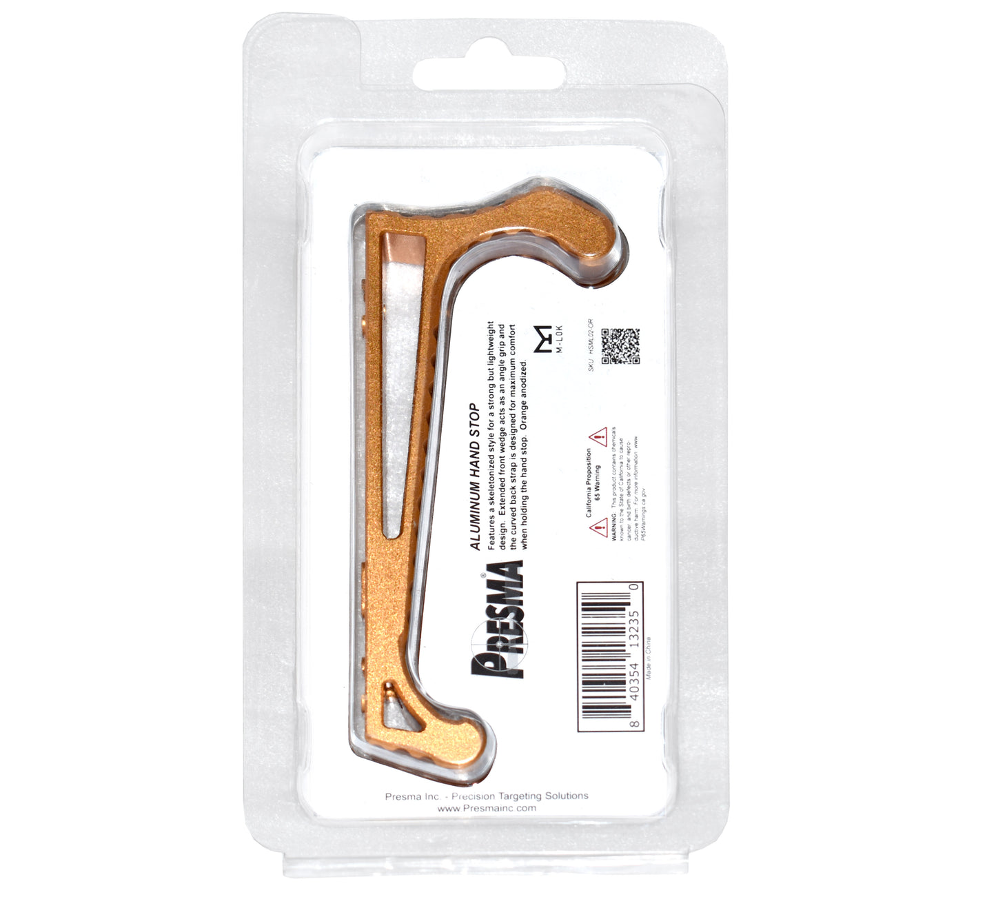 New Design! Lightweight Aluminum Hand Stop for M-LOK Slots from Presma, Golden Orange