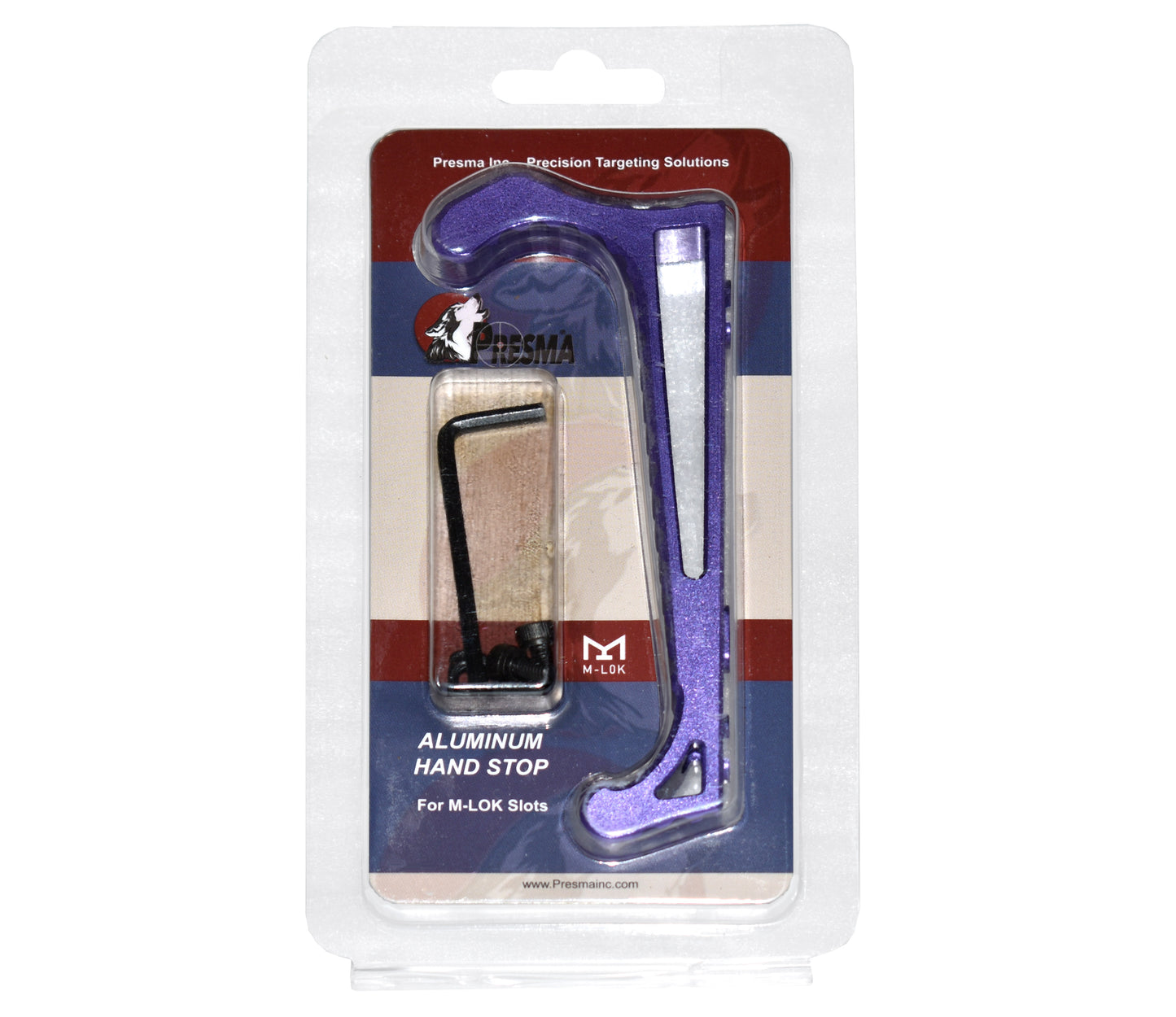 New Design! Lightweight Aluminum Hand Stop for M-LOK Slots from Presma, Purple