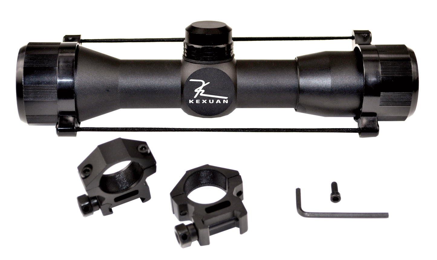 Kexuan 4X32MR Compact Scope with Rangefinder Reticle and 1" Picatinny Scope Rings