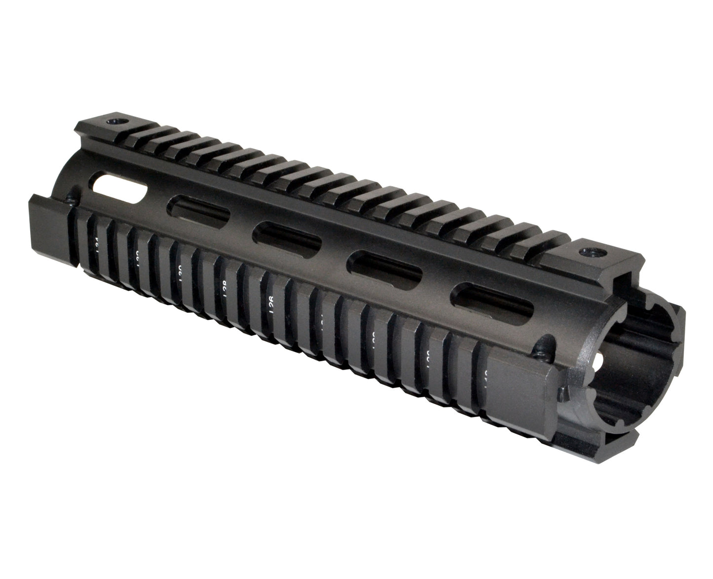 2 Piece Drop In Quad Rail Handguard. Fits LR .308 Low Profile, 8.75" Mid Length, Triangle End Cap