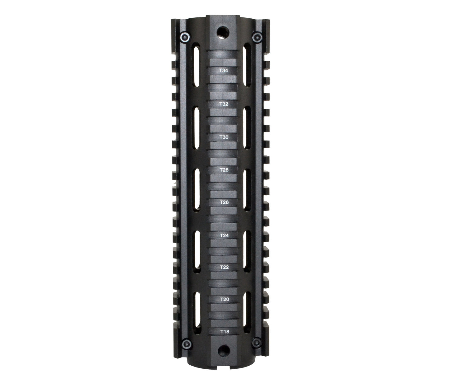 2 Piece Drop In Quad Rail Handguard. Fits LR .308 Low Profile, 8.75" Mid Length, Triangle End Cap