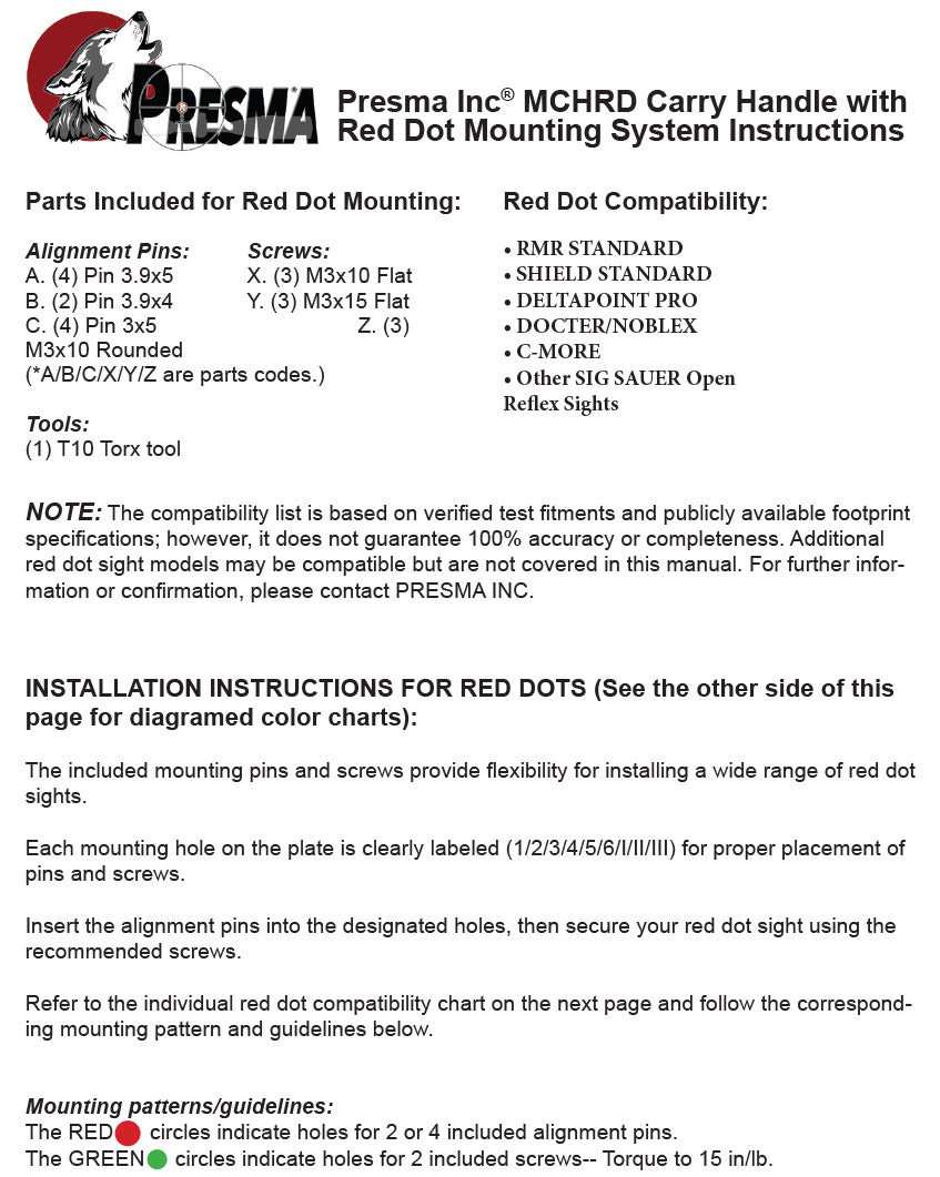 Presma Inc AR Carry Handle with High Strength Alloy Steel Red Dot Mounting Plate and Hardware