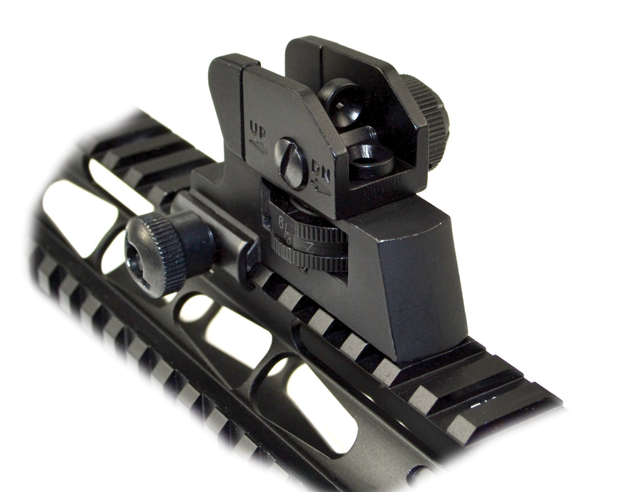 Complete Adjustable Rear Iron Sight with Dual Aiming Apertures.