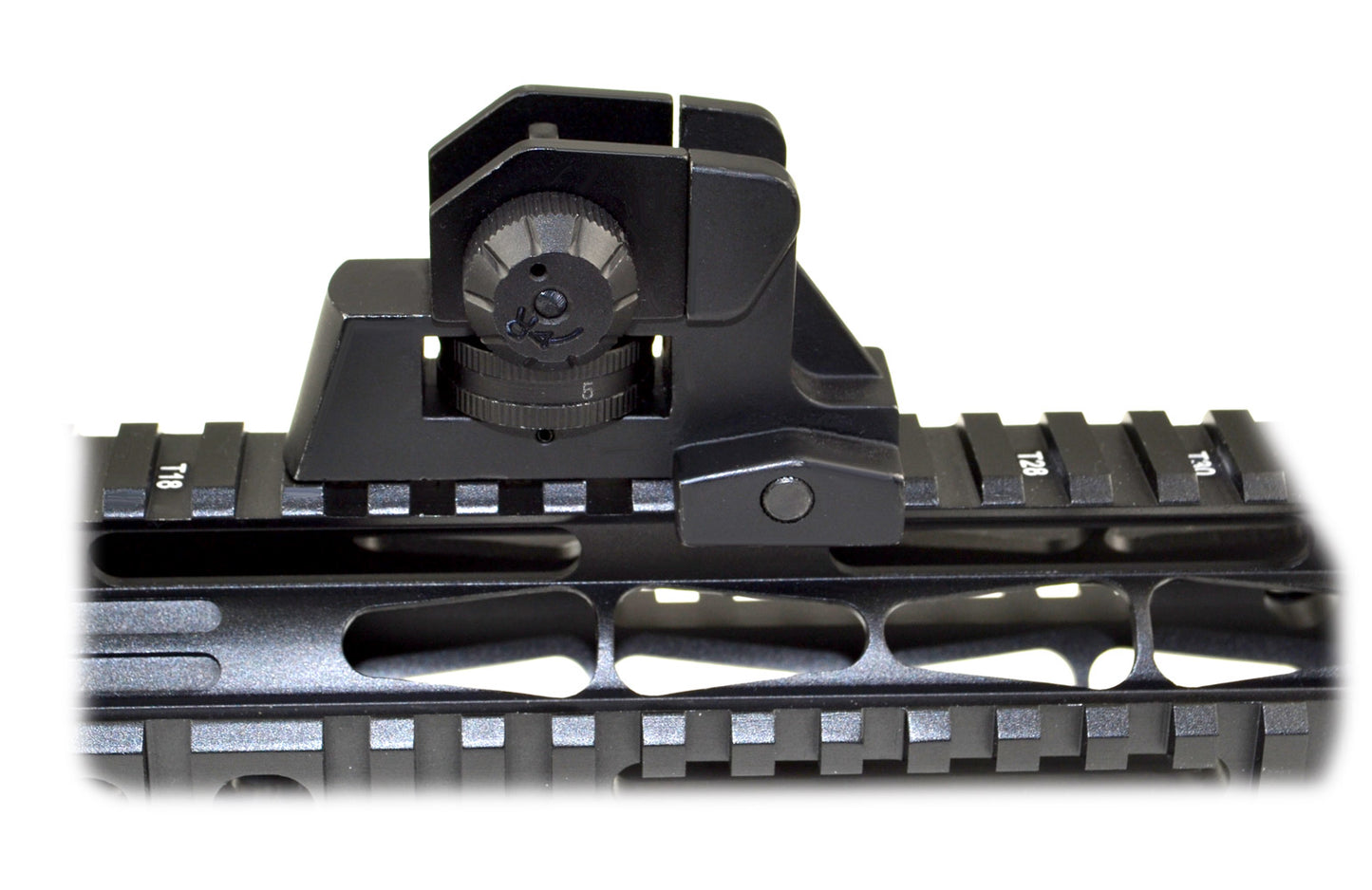 Complete Adjustable Rear Iron Sight with Dual Aiming Apertures.