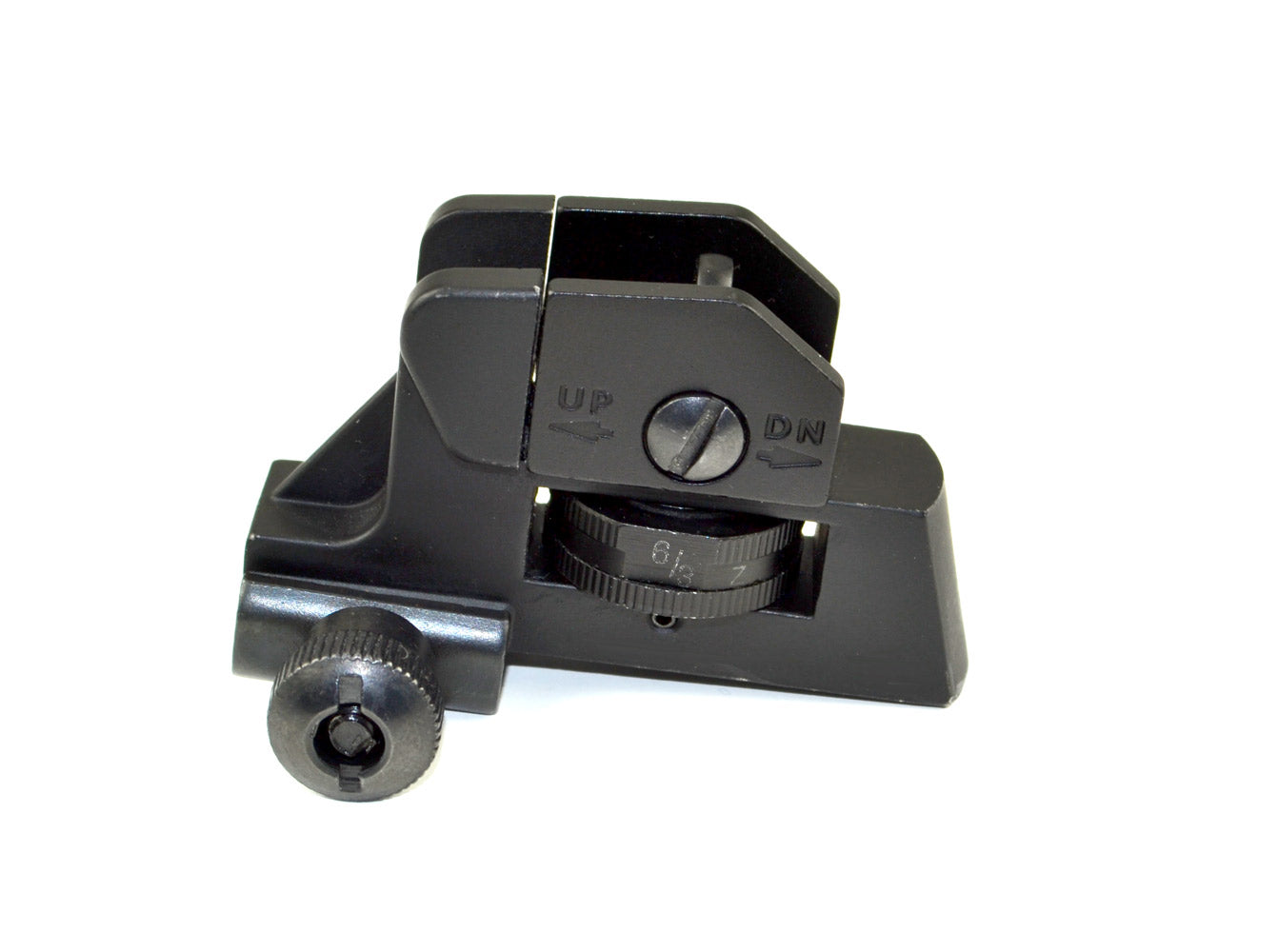 Complete Adjustable Rear Iron Sight with Dual Aiming Apertures.