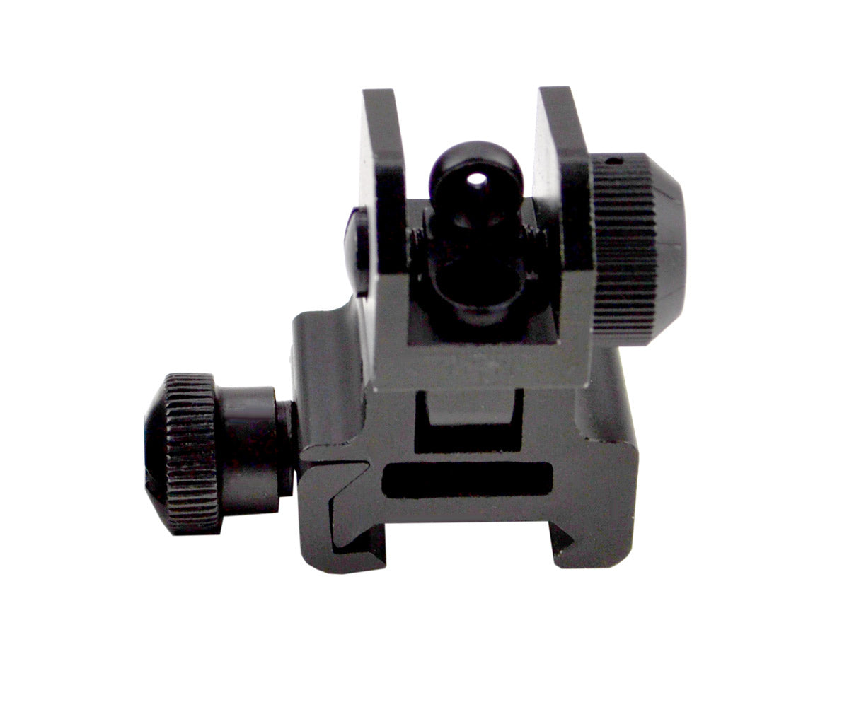 Tactical Flip Up Rear Iron Sight with Dual Aiming Aperture, Aluminum, Black