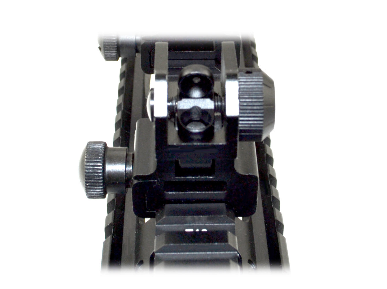 Tactical Flip Up Rear Iron Sight with Dual Aiming Aperture, Aluminum, Black