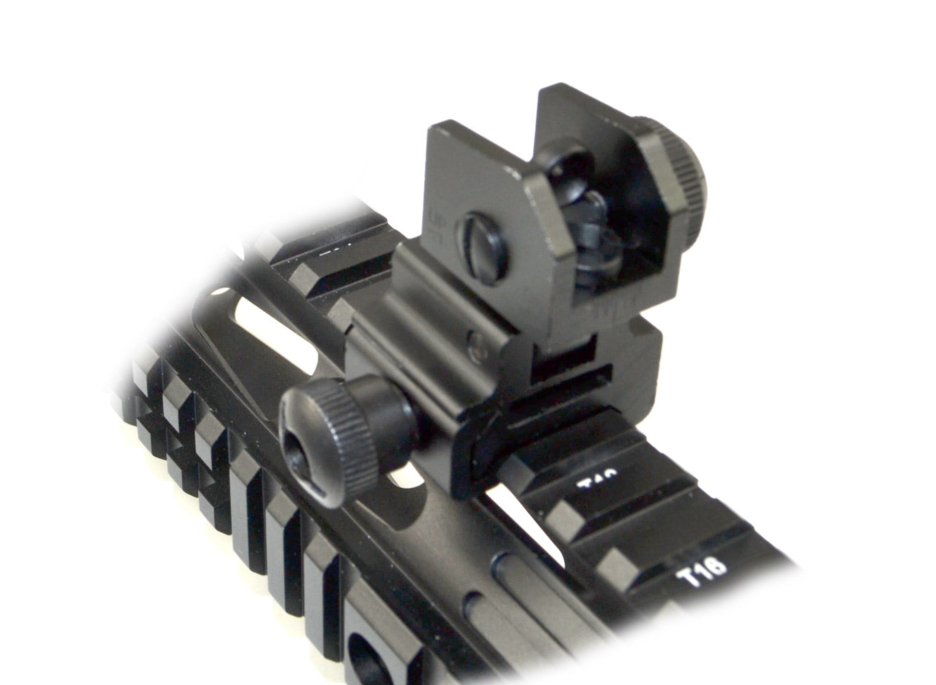Tactical Flip Up Rear Iron Sight with Dual Aiming Aperture, Aluminum, Black