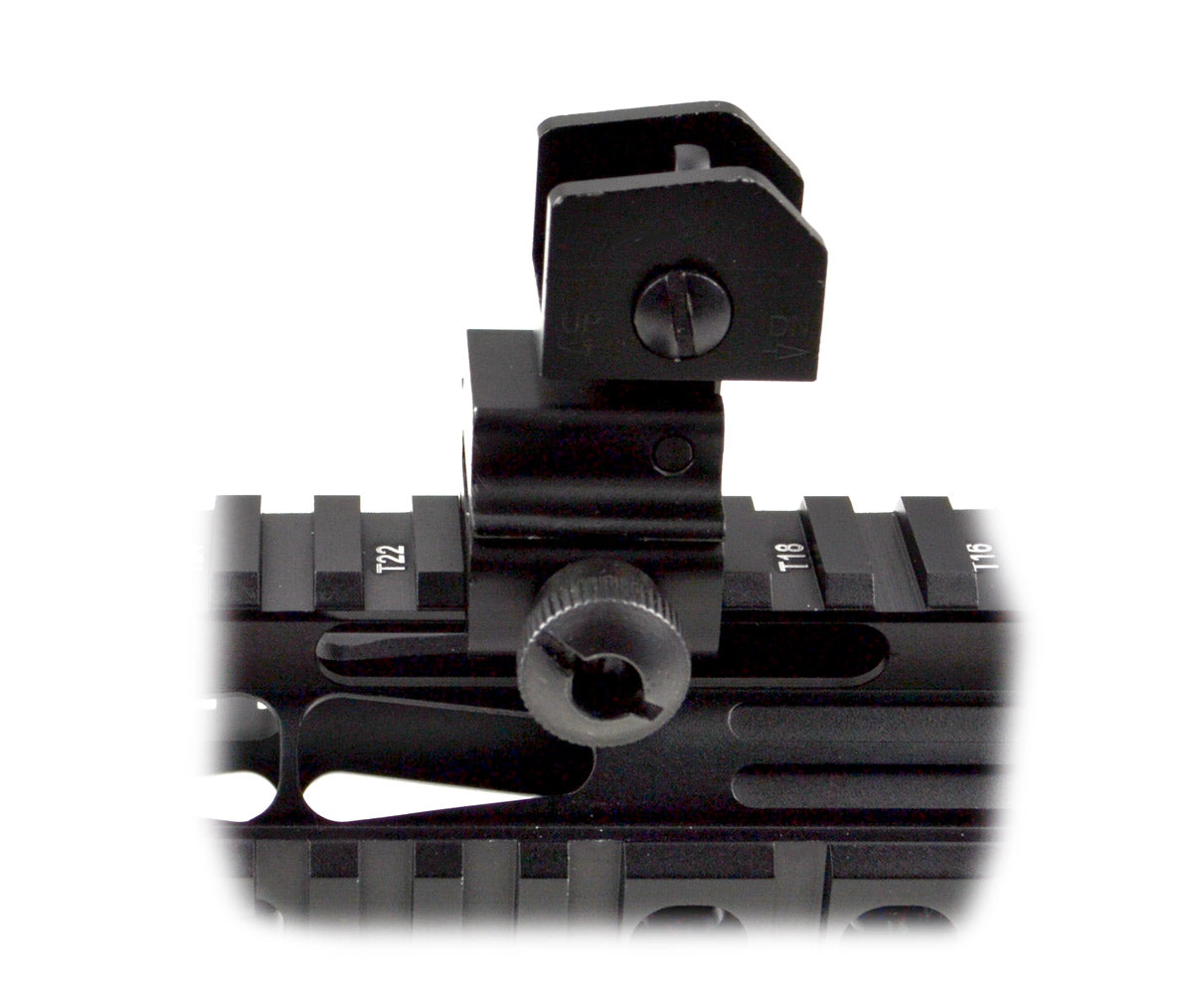 Tactical Flip Up Rear Iron Sight with Dual Aiming Aperture, Aluminum, Black