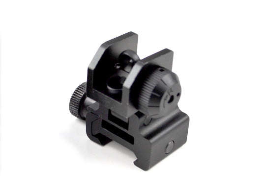 Tactical Flip Up Rear Iron Sight with Dual Aiming Aperture, Aluminum, Black