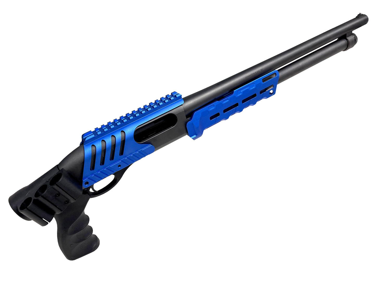 Rail Combo Set for Remington 870 12 Gauge Shotgun - Saddle Mount & Forend - Dark Blue Aluminum