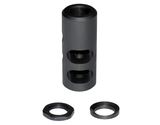 Muzzle Brake Recoil Compensator for AR-10 LR 308, 5/8"x24 thread, Shorty. Black Steel
