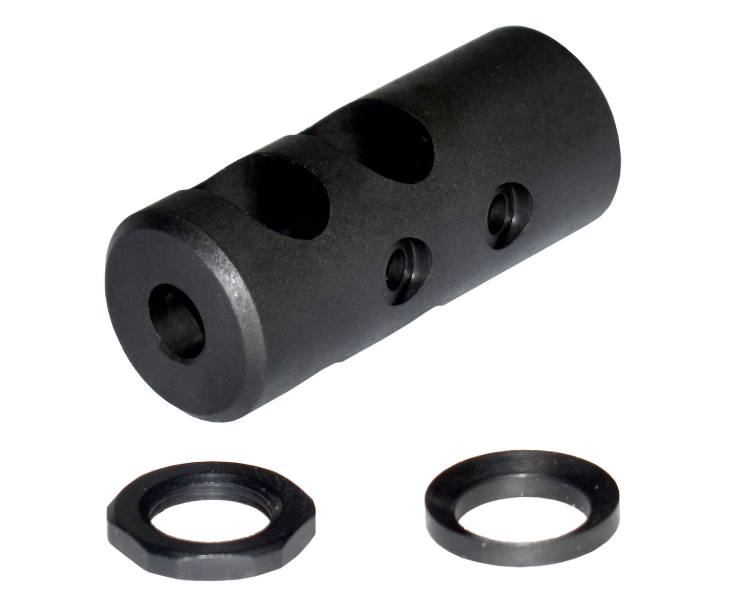 Muzzle Brake Recoil Compensator for AR-10 LR 308, 5/8"x24 thread, Shorty. Black Steel