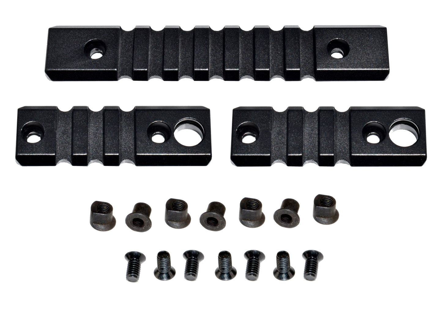 3 Piece Picatinny Rail Section Kit for Keymod Style Slots, Black Anodized