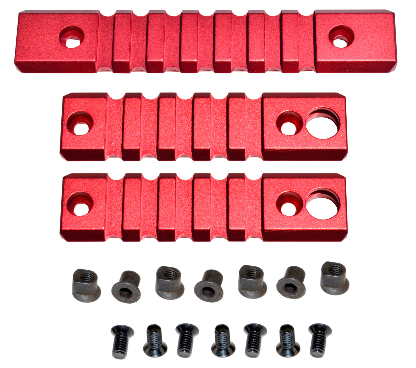 3 Piece Picatinny Rail Section Kit for Keymod Style Slots, Red Anodized