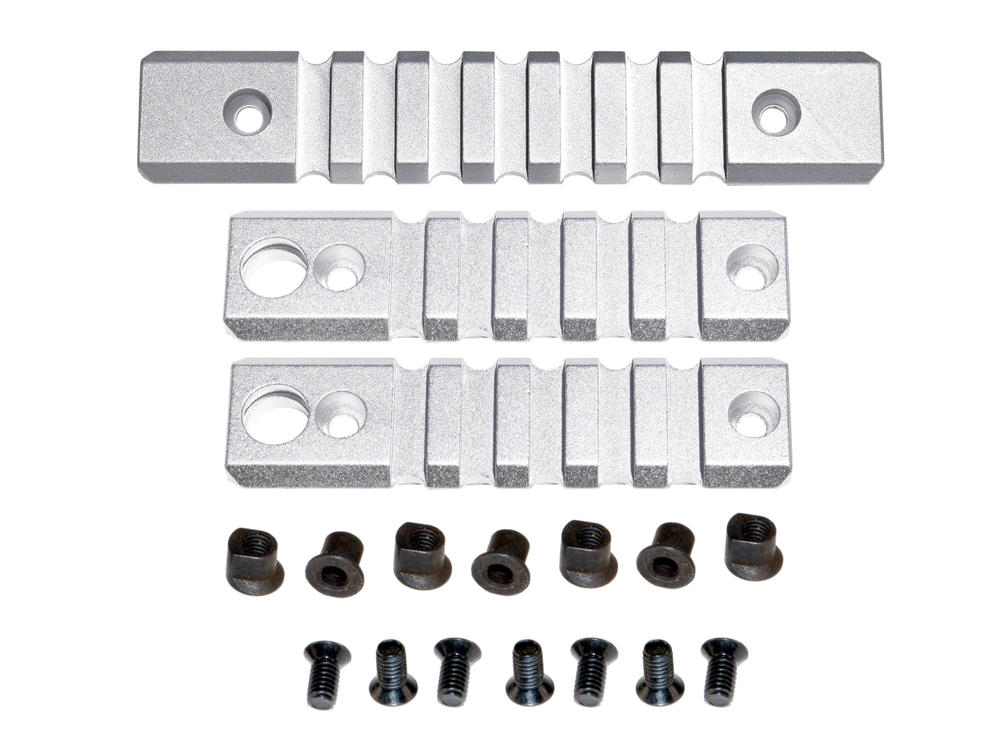 3 Piece Picatinny Rail Section Kit for Keymod Style Slots, Silver Anodized