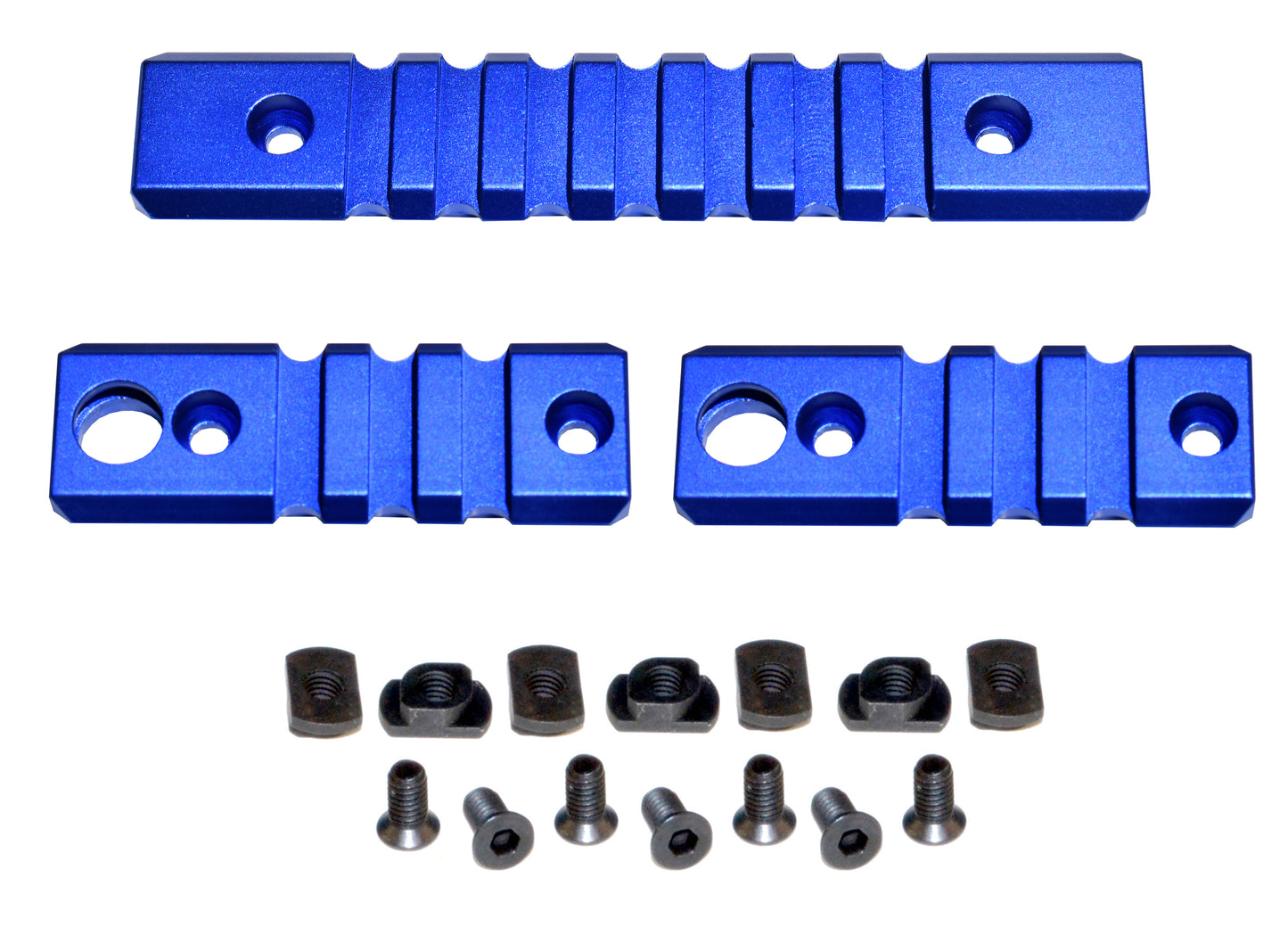 3 Piece Picatinny Rail Section Kit for M-LOK Style Slots, Dark Blue Anodized
