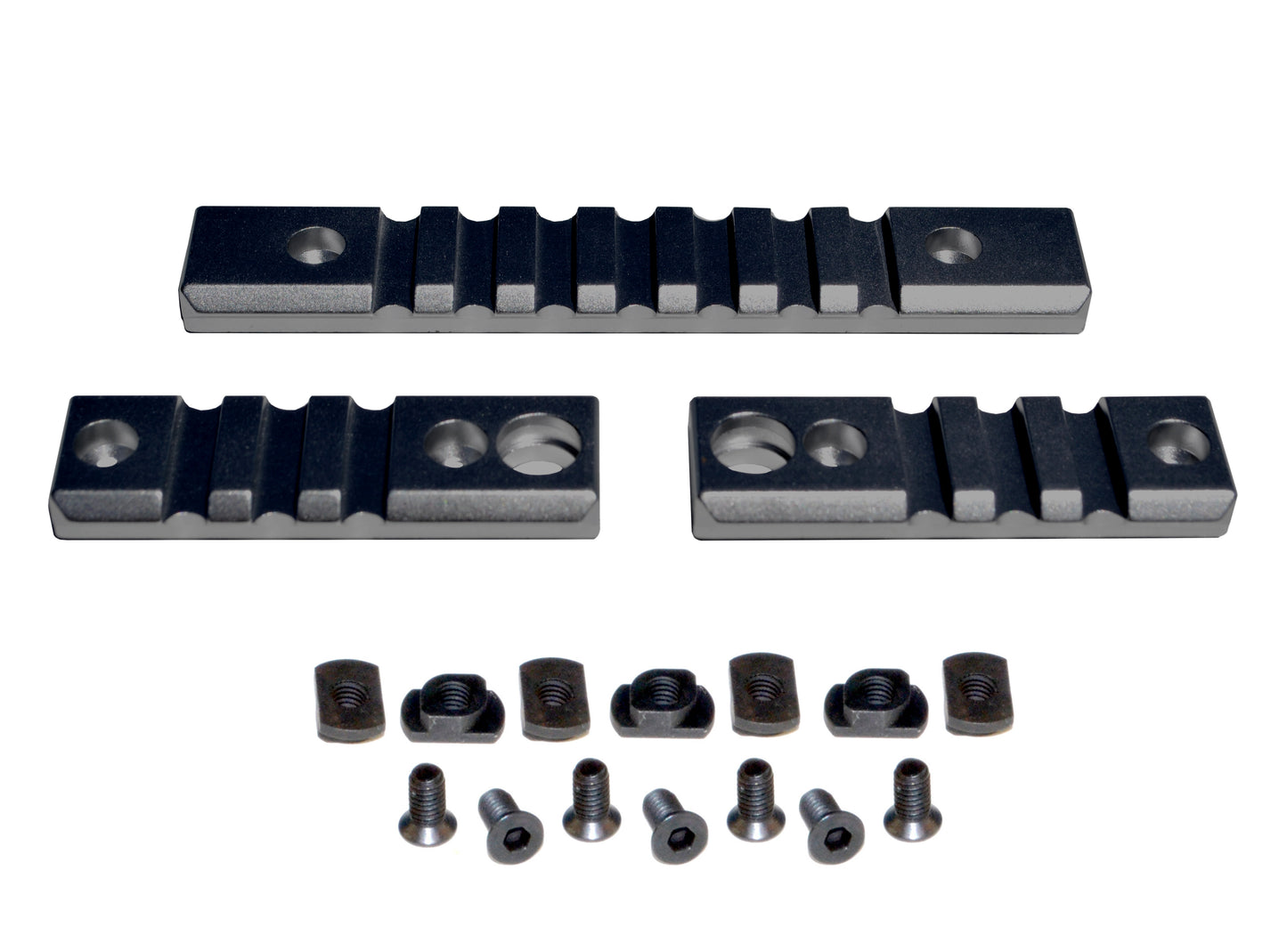 3 Piece Picatinny Rail Section Kit for M-LOK Style Slots, Black Anodized