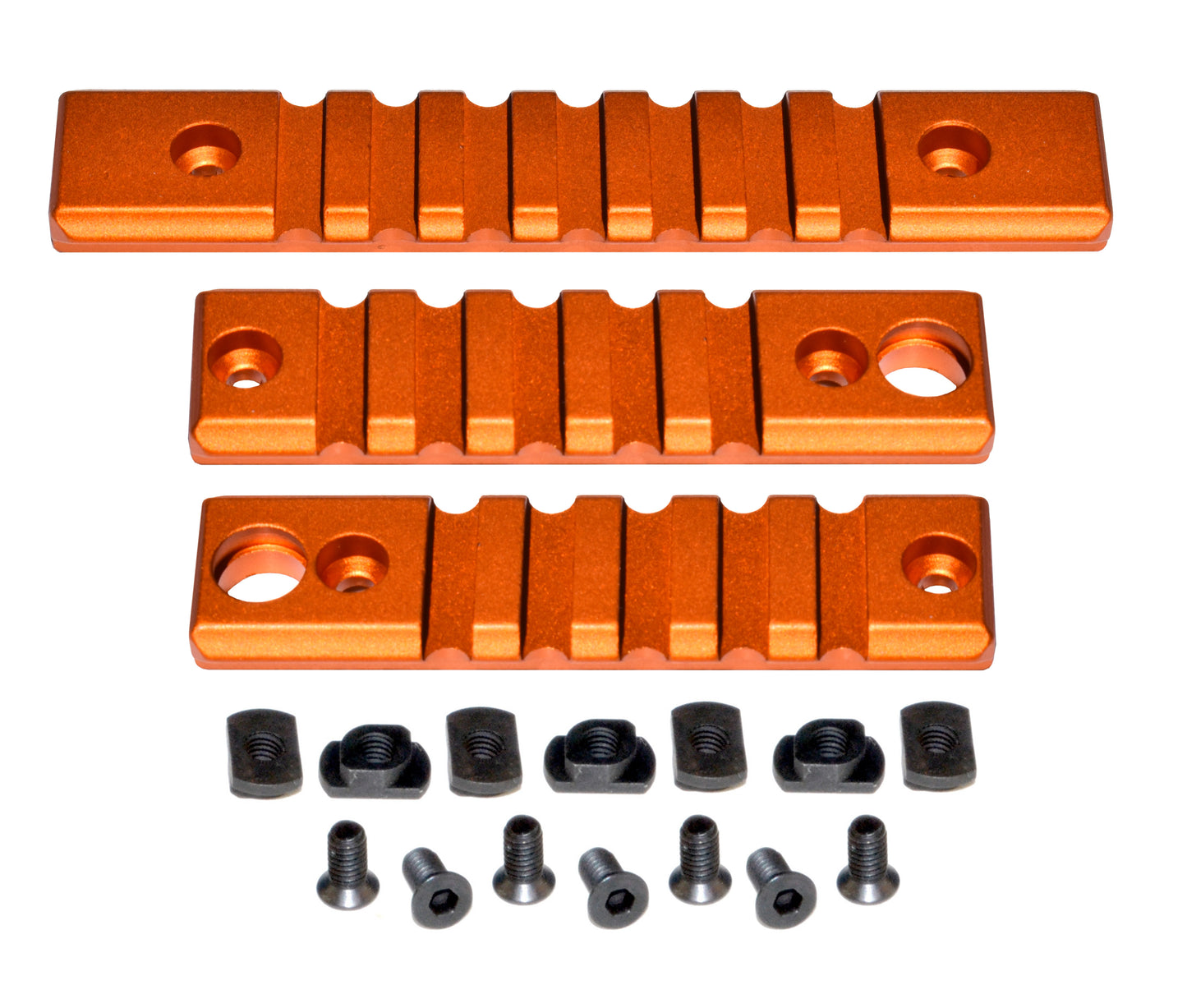 3 Piece Picatinny Rail Section Kit for M-LOK Style Slots, Orange Anodized