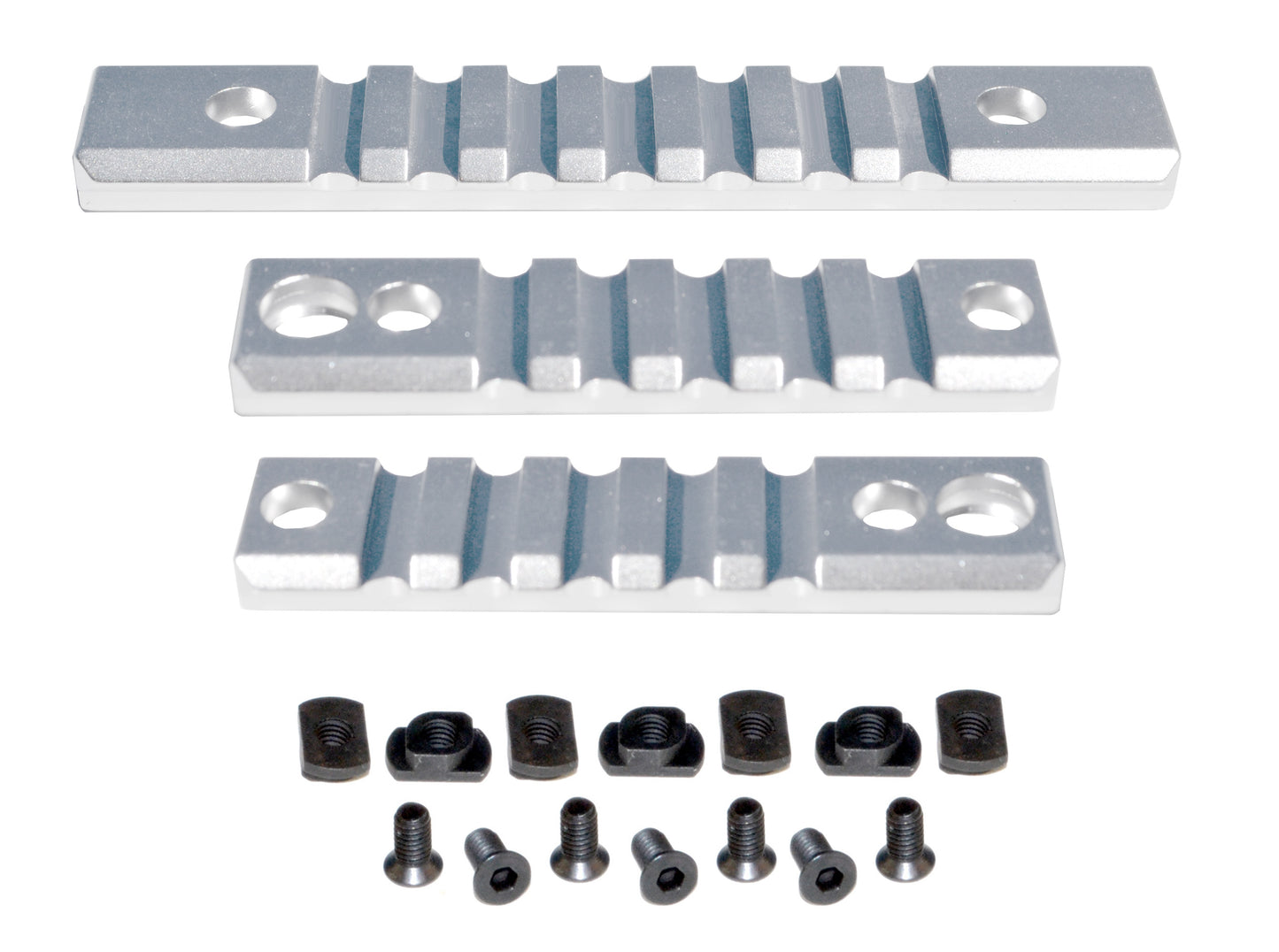 3 Piece Picatinny Rail Section Kit for M-LOK Style Slots, Silver Anodized