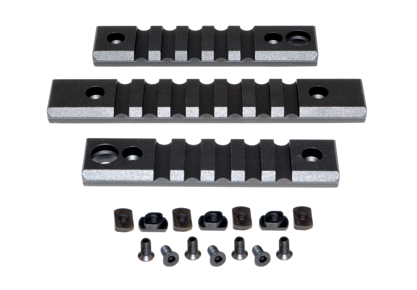 3 Piece Picatinny Rail Section Kit for M-LOK Style Slots, Black Anodized