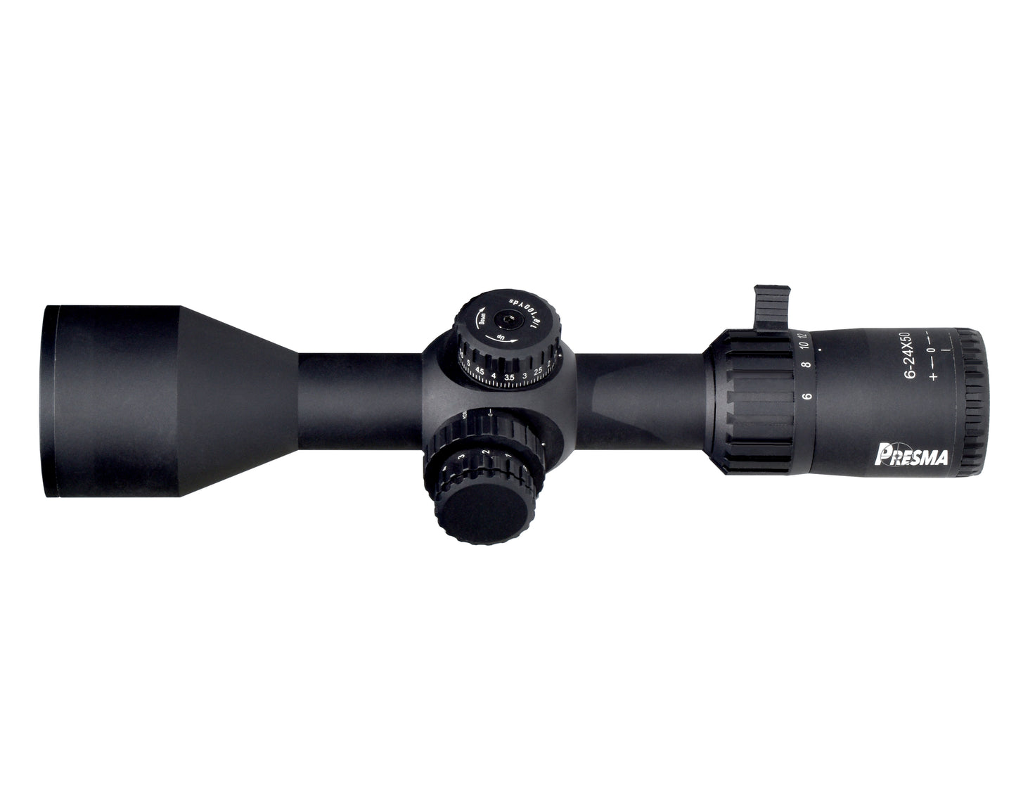 Presma 6-24x50 FFP Compact Rifle Presma Scope, 30mm Tube Diameter, Wide Angle, Side Parallax Adjustment, Illumination