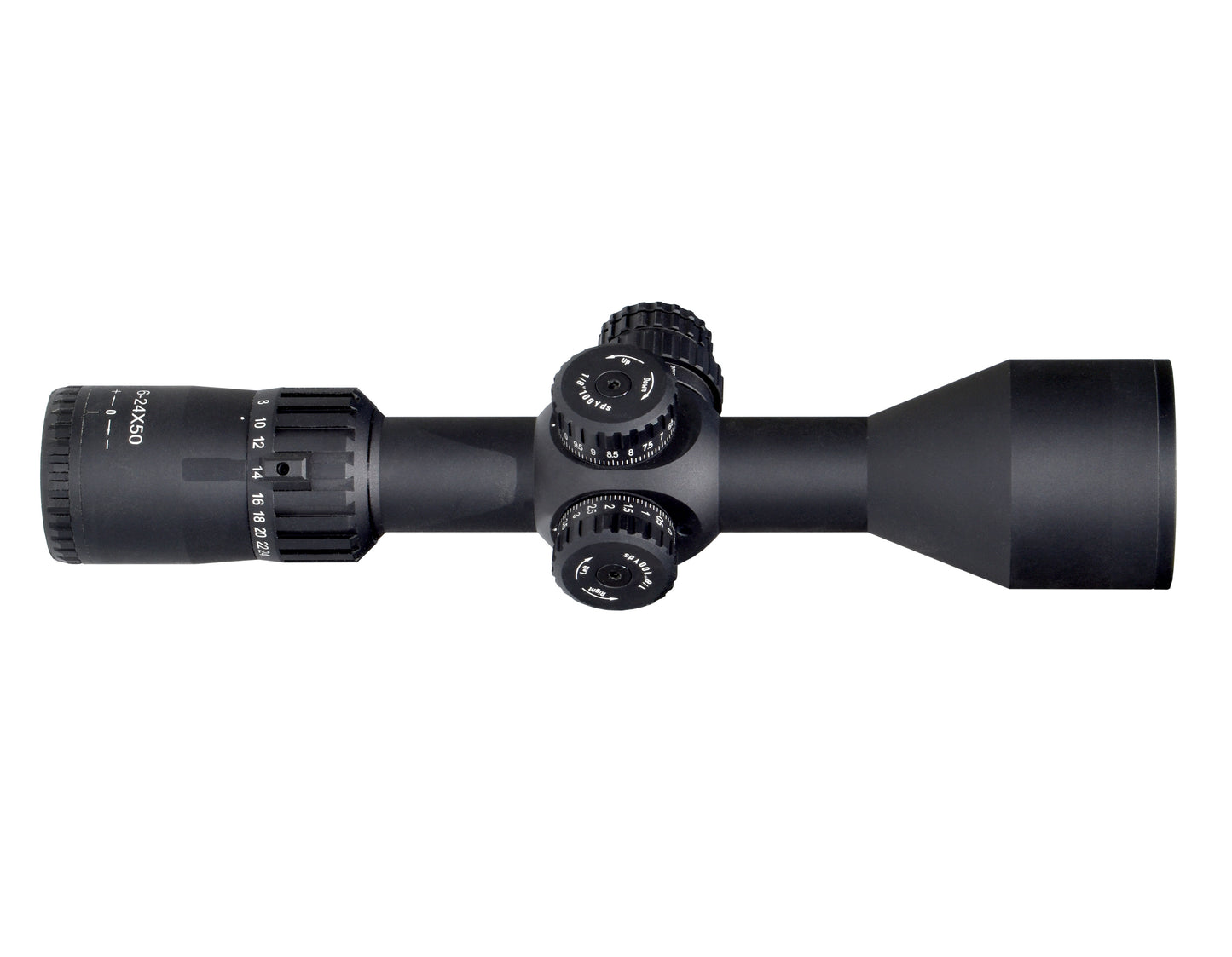 Presma 6-24x50 FFP Compact Rifle Presma Scope, 30mm Tube Diameter, Wide Angle, Side Parallax Adjustment, Illumination