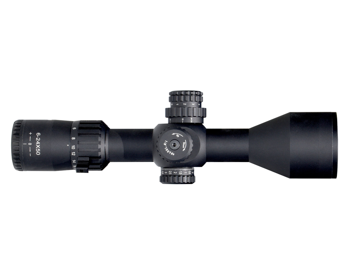 Presma 6-24x50 FFP Compact Rifle Presma Scope, 30mm Tube Diameter, Wide Angle, Side Parallax Adjustment, Illumination