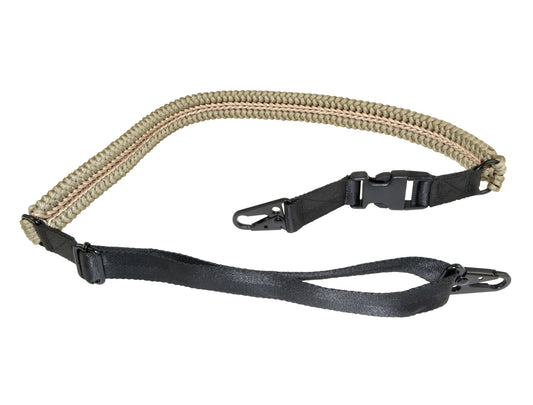 Tan and Black Paracord Tactical 2 Point Sling with 2 Quick Detach Hooks