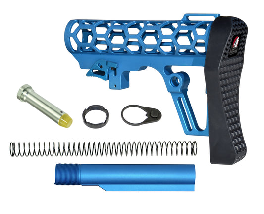 Presma Skeletonized AR Buttstock With 6 Position Mil Spec Tube Kit, Blue.